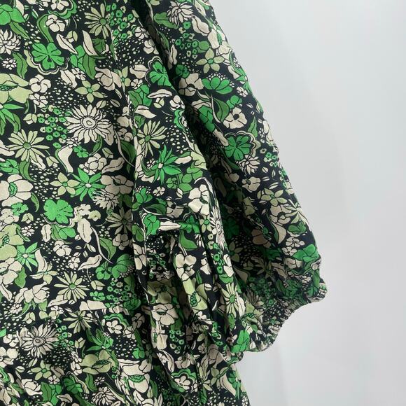 Ellos Dress Size 18 Green Black Floral Print Notch Neck Empire Puff Sleeve Plus - Picture 10 of 15